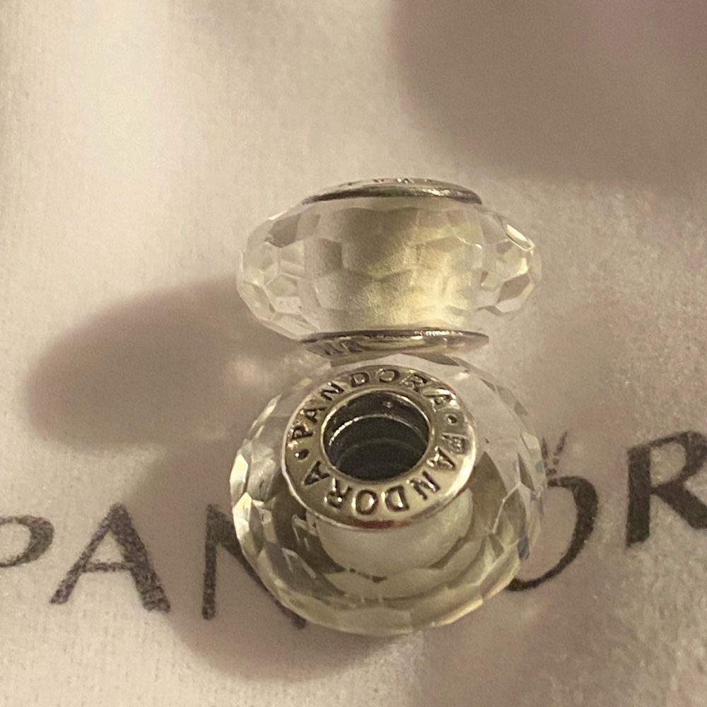 COPY - Preowned Pandora Fascinating White Facetted Murano Glass Bead. RTV $55.00